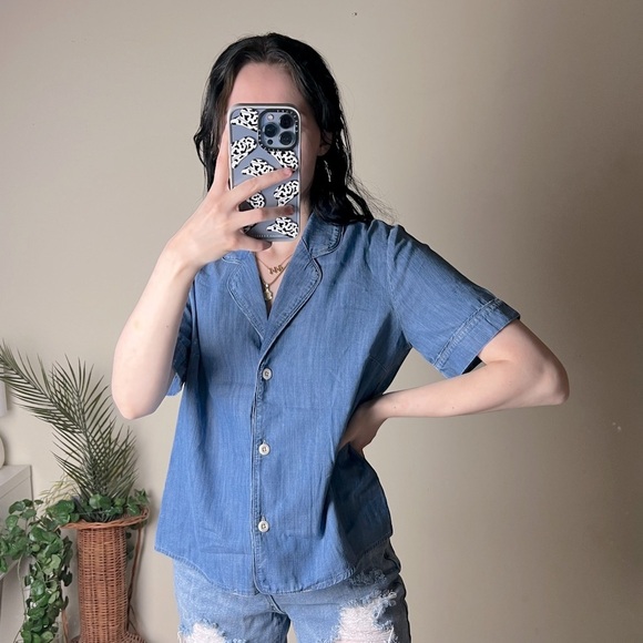 MADEWELL Denim Shrunken Pajama Shirt Size Small - Picture 2 of 7